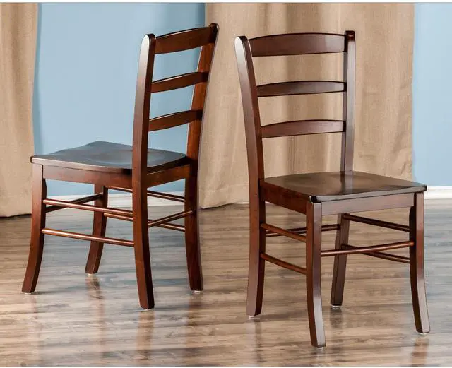 Alt view image 4 of 11 - Set Of 2 Ladder Back Chair, Rta, Anitque Walnut By Winsome Wood