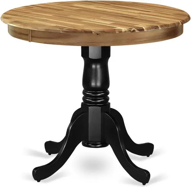 Main image of AMT-NBK-TP Antique Dining Table Made of Acacia Wood offering Wood Texture Table Top, 36 Inch Round, Wirebrushed Black Pedestal