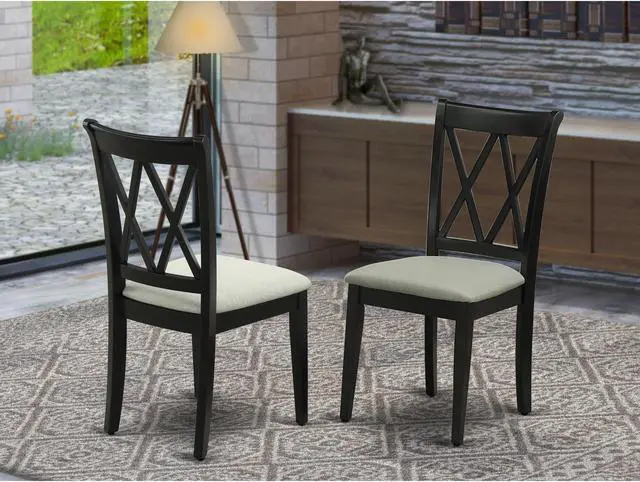 Alt view image 2 of 4 - Set of 2 Chairs CLC-BLK-C Clarksville Double X-back chairs with Linen Fabric Upholstered Seat in Black finish