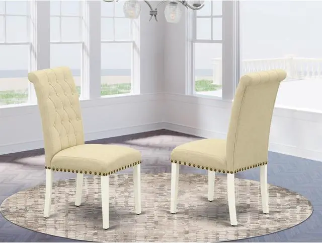 Alt view image 2 of 4 - Set of 2 Chairs BRP2T02 Bremond Parson Chair With Linen White Leg And Linen Fabric Light Beige