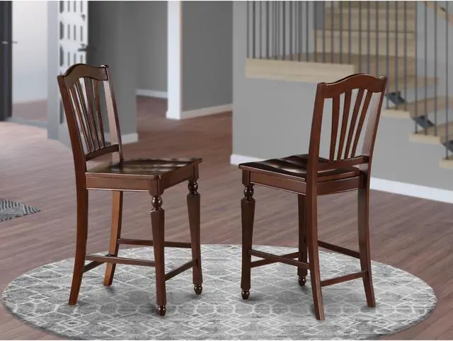 Alt view image 2 of 5 - Set of 2 Chairs CHS-MAH-W Chelsea Stools with wood seat, 24" seat height