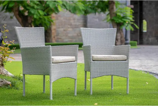 Alt view image 2 of 4 - Set of 2 Chairs BKLC103A BORK PATIO CHAIR WITH CUSHION, NATURAL LINEN WICKER, AND BEIGE CUSHION