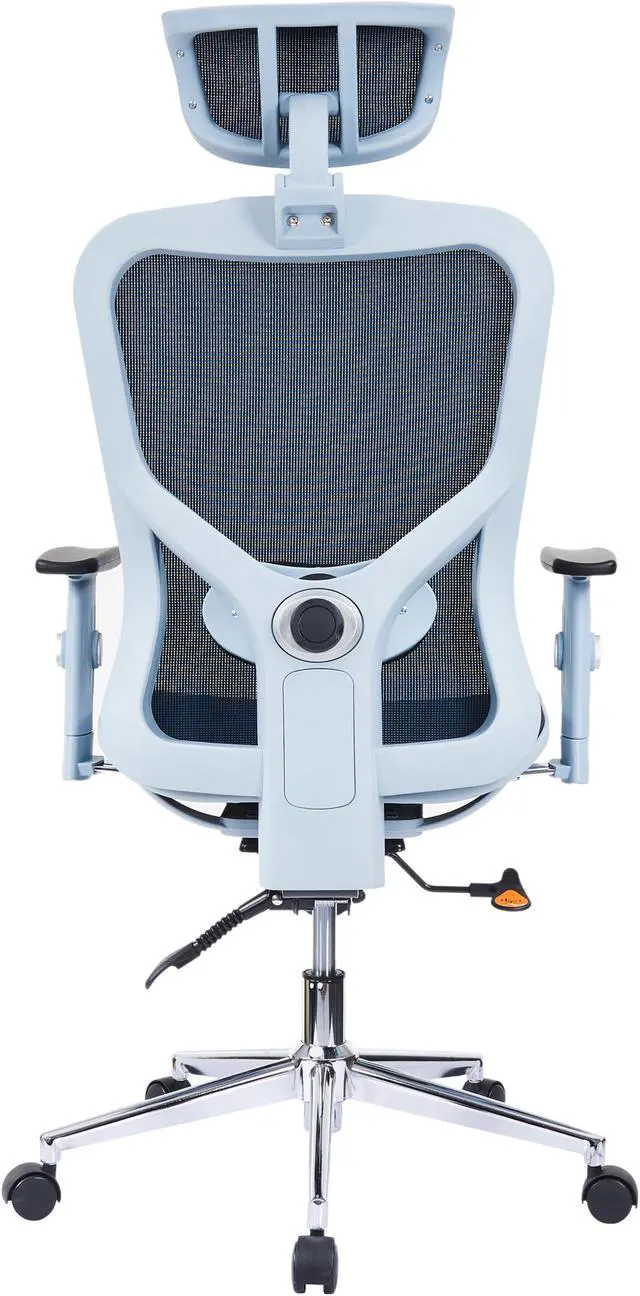 Alt view image 10 of 20 - The Techni Mobili High Back Executive Mesh Office Chair with Arms, Headrest and Lumbar Support, Blue
