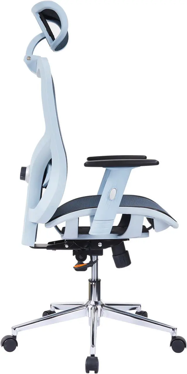 Alt view image 9 of 20 - The Techni Mobili High Back Executive Mesh Office Chair with Arms, Headrest and Lumbar Support, Blue