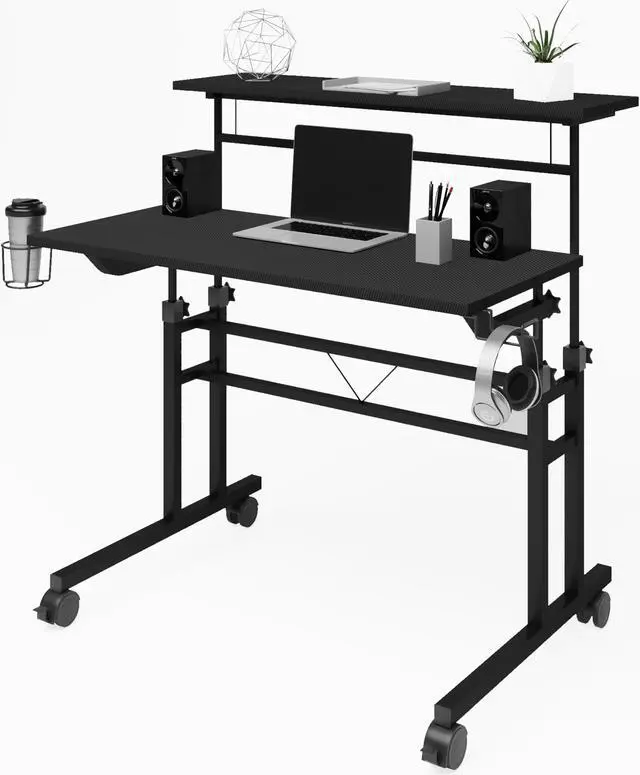 Alt view image 6 of 20 - Techni Mobili Rolling Writing Desk with Height Adjustable Desktop and Moveable Shelf, Black