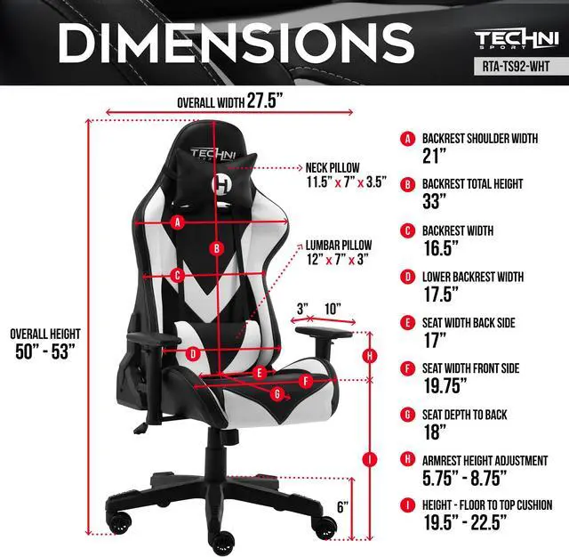 Alt view image 7 of 20 - Techni Sport TS-92 Office-PC Gaming Chair, White