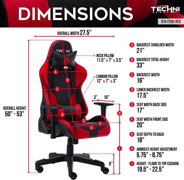 Alt view image 7 of 20 - Techni Sport TS-90  Office-PC Gaming Chair, Red