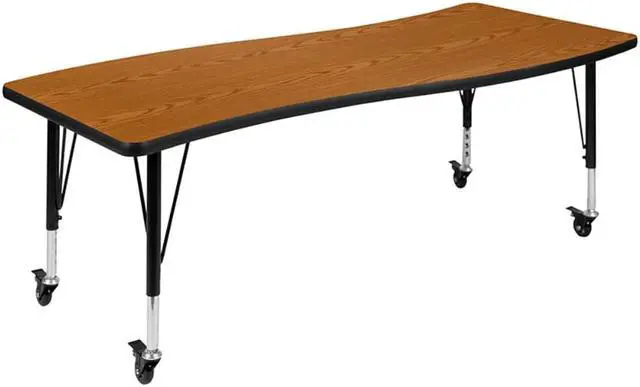 Alt view image 13 of 14 - Mobile 26"W x 60"L Rectangular Wave Flexible Collaborative Oak Laminate Activity Table - Height Adjustable Short Legs