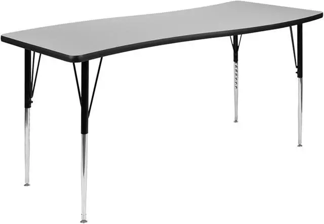Main image of 26"W x 60"L Rectangular Wave Flexible Collaborative Grey Thermal Laminate Activity Table - Standard Height Adjustable Legs
