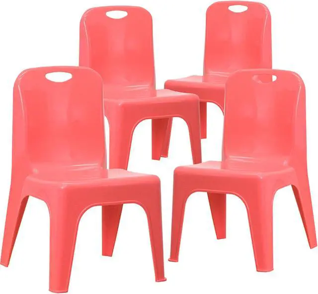 Alt view image 15 of 20 - Flash Furniture Red Plastic Stackable Kids School Classroom Chair with Carrying Handle and 11" Seat Height - 4 Pack
