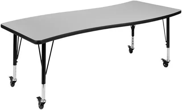 Alt view image 13 of 14 - Mobile 26"W x 60"L Rectangular Wave Flexible Collaborative Grey Laminate Activity Table - Height Adjustable Short Legs