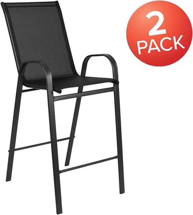 Main image of 2 Pack Brazos Series Black Outdoor Barstool with Flex Comfort Material and Metal Frame