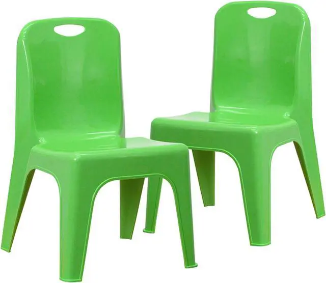 Alt view image 8 of 19 - 2 Pack Green Plastic Stackable School Chair with Carrying Handle and 11" Seat Height
