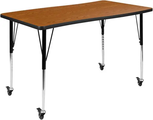 Main image of Mobile 28"W x 47.5"L Rectangular Wave Flexible Collaborative Oak Laminate Activity Table-Standard Height Adjustable Legs