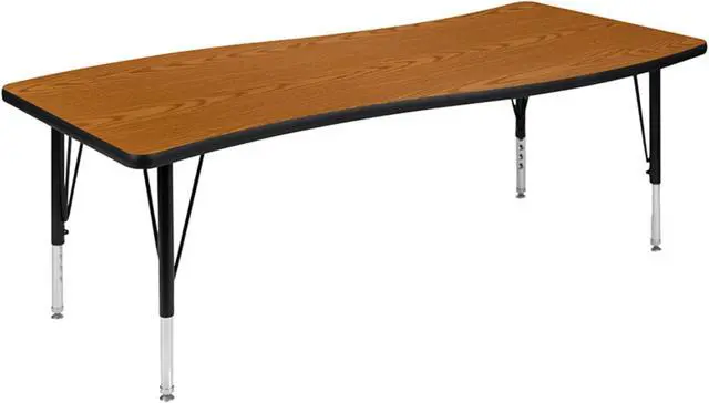Main image of 26"W x 60"L Rectangular Wave Flexible Collaborative Oak Thermal Laminate Activity Table - Height Adjustable Short Legs