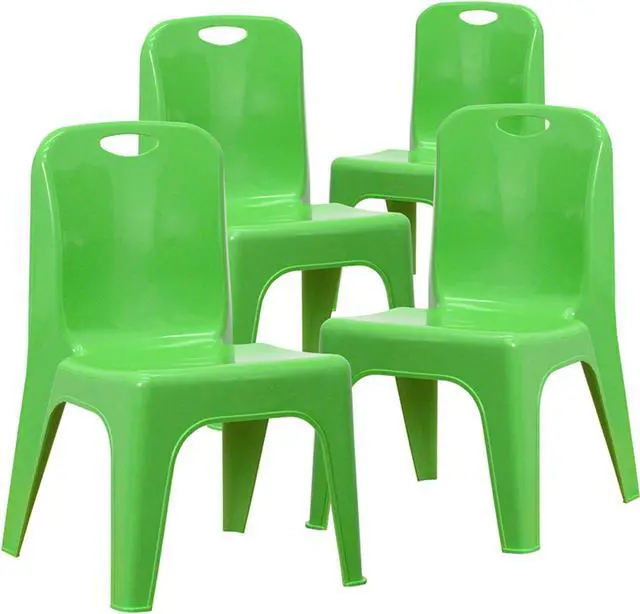 Alt view image 8 of 19 - 4 Pack Green Plastic Stackable School Chair with Carrying Handle and 11'' Seat Height