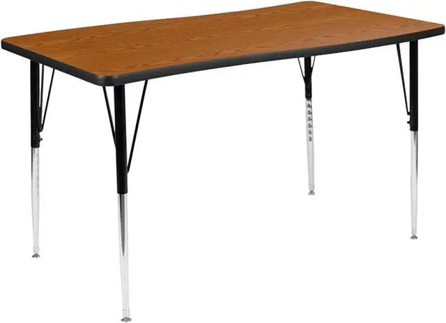 Main image of 28"W x 47.5"L Rectangular Wave Flexible Collaborative Oak Finish Laminate Activity Table - Standard Height Adjustable Legs