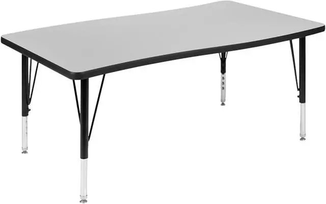 Main image of 28"W x 47.5"L Rectangular Wave Flexible Collaborative Grey Thermal Laminate Activity Table - Height Adjustable Short Legs