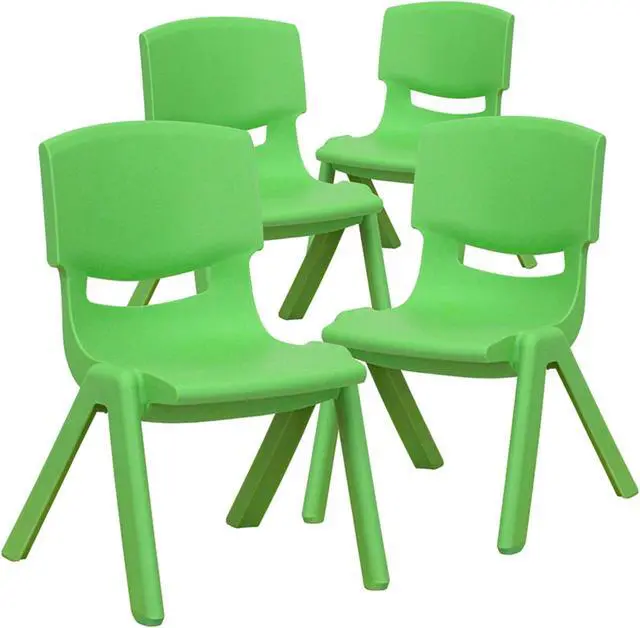 Alt view image 8 of 20 - 4 Pack Green Plastic Stackable School Chair with 10.5'' Seat Height