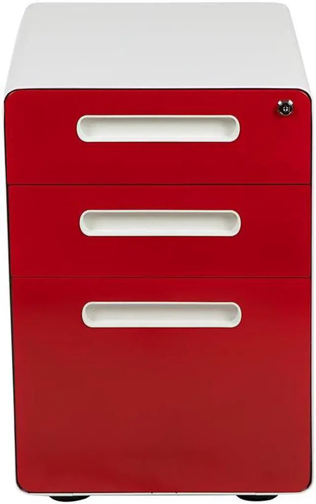 Alt view image 13 of 20 - Flash Furniture 3-Drawer Cabinet Legal & Letter Files White/Red 21" (HZ-AP53501RDWH)