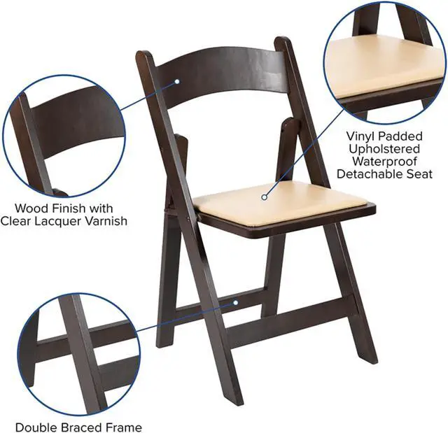 Alt view image 5 of 15 - HERCULES Series Chocolate Wood Folding Chair with Vinyl Padded Seat