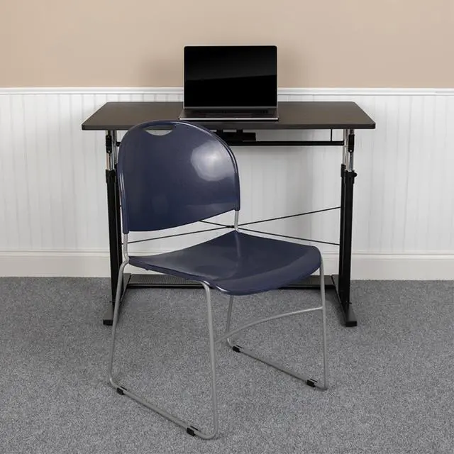 Alt view image 20 of 20 - HERCULES Series 880 lb. Capacity Navy Ultra-Compact Stack Chair with Silver Powder Coated Frame