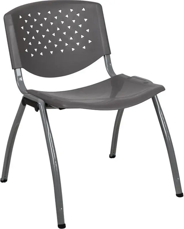Alt view image 2 of 19 - HERCULES Series 880 lb. Capacity Gray Plastic Stack Chair with Titanium Gray Powder Coated Frame