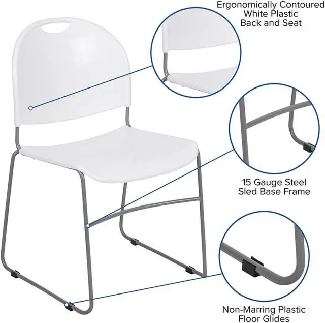 Alt view image 5 of 13 - HERCULES Series 880 lb. Capacity White Ultra-Compact Stack Chair with Silver Powder Coated Frame