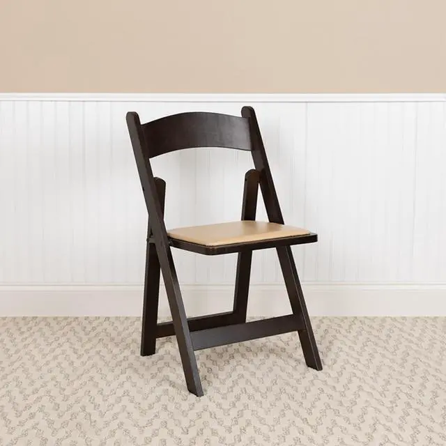 Alt view image 2 of 15 - HERCULES Series Chocolate Wood Folding Chair with Vinyl Padded Seat