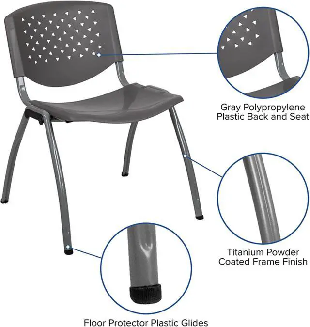 Alt view image 5 of 19 - HERCULES Series 880 lb. Capacity Gray Plastic Stack Chair with Titanium Gray Powder Coated Frame