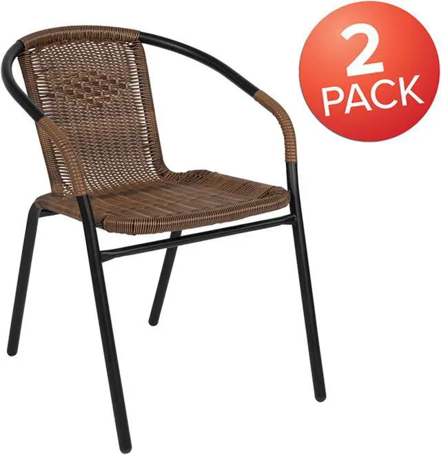 Main image of 2 Pack Medium Brown Rattan Indoor-Outdoor Restaurant Stack Chair