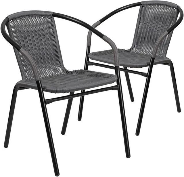 Alt view image 2 of 20 - Lila 2 Pack Gray Rattan Indoor-Outdoor Restaurant Stack Chair