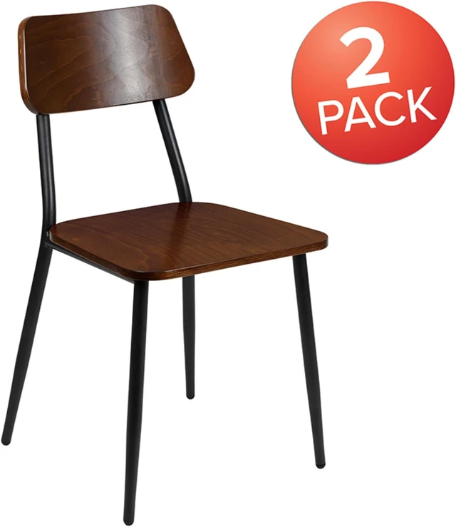 Alt view image 18 of 20 - Stackable Industrial Dining Chair with Gunmetal Steel Frame and Rustic Wood Seat, Set of 2