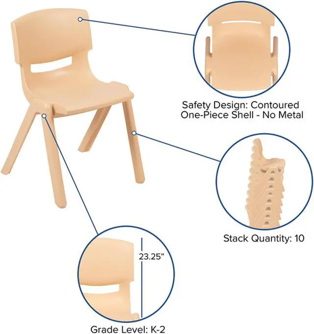 Alt view image 19 of 20 - 4 Pack Natural Plastic Stackable School Chair with 13.25" Seat Height