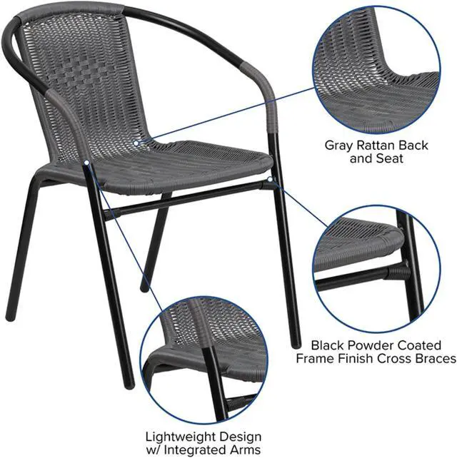 Alt view image 5 of 20 - Lila 2 Pack Gray Rattan Indoor-Outdoor Restaurant Stack Chair