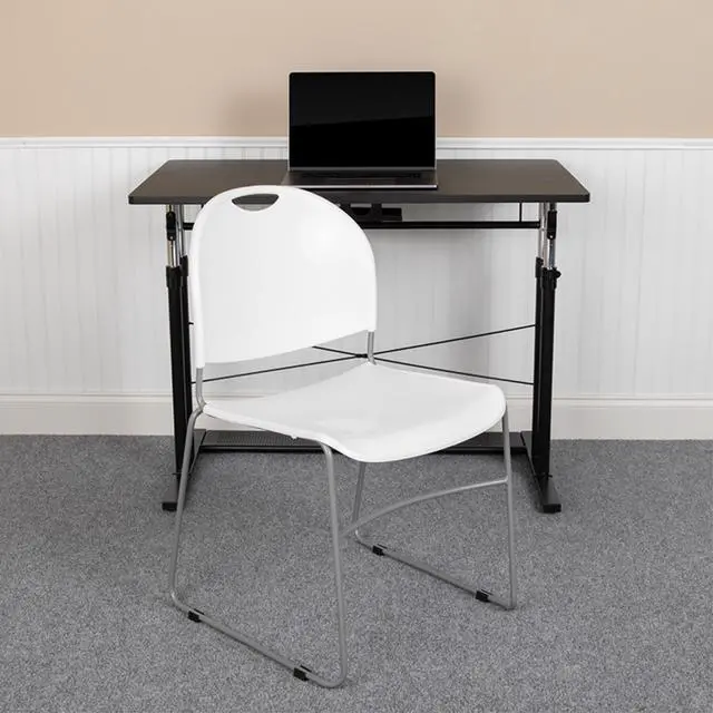 Alt view image 2 of 13 - HERCULES Series 880 lb. Capacity White Ultra-Compact Stack Chair with Silver Powder Coated Frame
