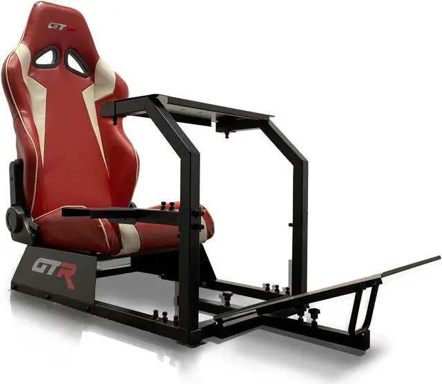 Alt view image 5 of 10 - GTR Simulator GTA Model Black Frame with Red/White Real Racing Seat, Racing Driving Gaming Simulator Cockpit Gaming Chair with Gear Triple Mount