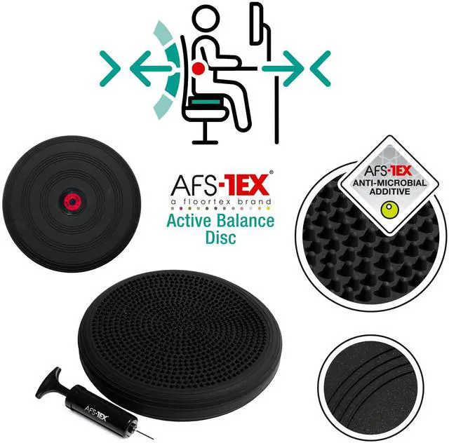 Alt view image 2 of 20 - AFS-TEX Active Anti-Microbial Heavy Duty Home Exercise Wobble Cushion Balance Disc & Pump