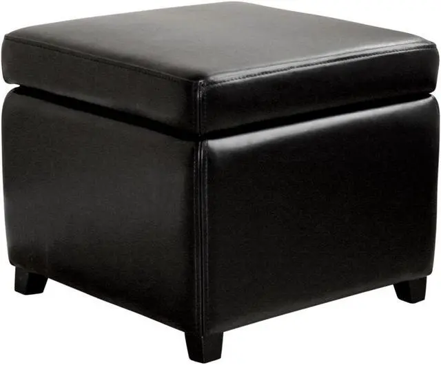 Alt view image 2 of 6 - Baxton Studio Black Full Leather Small Storage Cube Ottoman