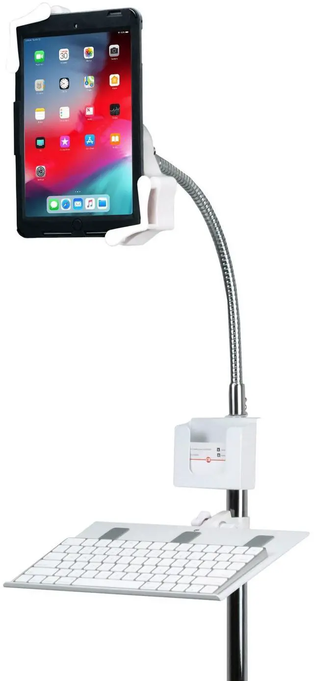 Alt view image 20 of 20 - CTA Digital PAD-HFSVU Gooseneck Floor Stand with VESA Plate and Storage Basket