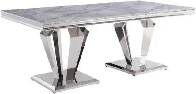 Main image of Dining Table, Light Gray Printed Faux Marble & Mirrored Silver Finish