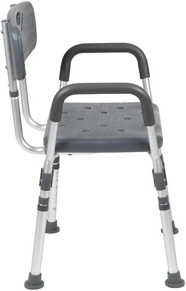 Alt view image 19 of 20 - HERCULES Series 300 Lb. Capacity Adjustable Gray Bath & Shower Chair with Quick Release Back & Arms