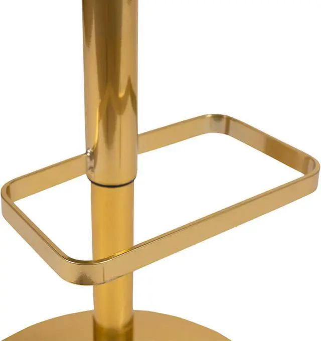 Alt view image 9 of 12 - Contemporary Black Vinyl Adjustable Height Barstool with Rounded Mid-Back and Gold Base