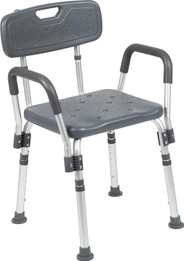 Alt view image 15 of 20 - HERCULES Series 300 Lb. Capacity Adjustable Gray Bath & Shower Chair with Quick Release Back & Arms
