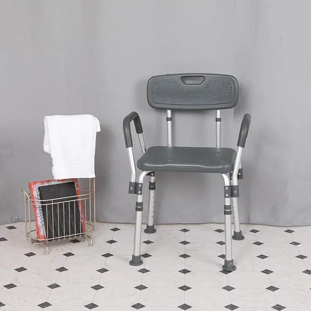 Alt view image 16 of 20 - HERCULES Series 300 Lb. Capacity Adjustable Gray Bath & Shower Chair with Quick Release Back & Arms