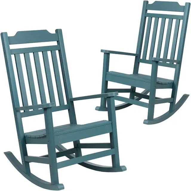 Alt view image 16 of 19 - Flash Furniture Set of 2 Winston Teal Faux Wood All-Weather Rocking Chair for Indoor and Outdoor