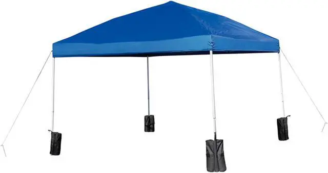 Alt view image 8 of 20 - 10'x10' Blue Pop Up Event Straight Leg Canopy Tent with Sandbags and Wheeled Case