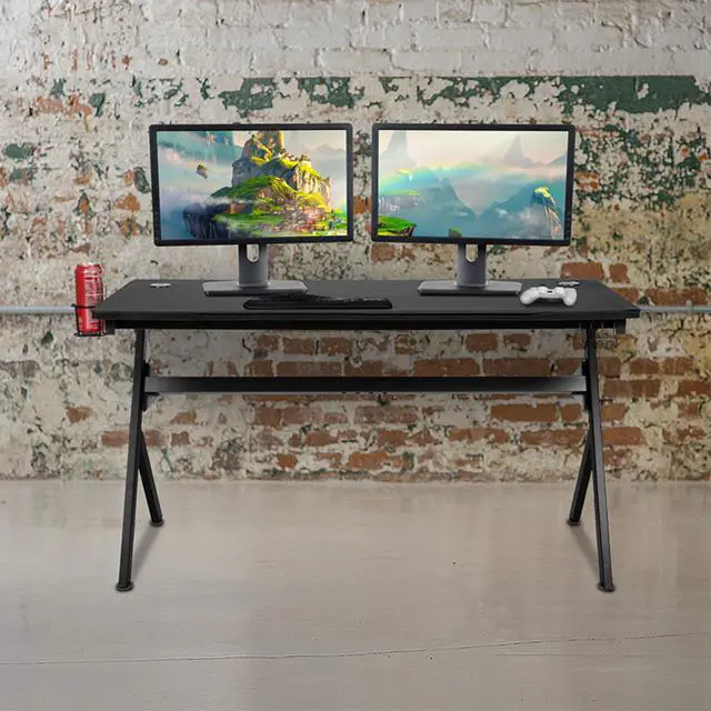 Alt view image 9 of 20 - 55" x 24" Extra Large Gaming Desk with Headphone Hook and Cup Holder - Free Mouse Pad