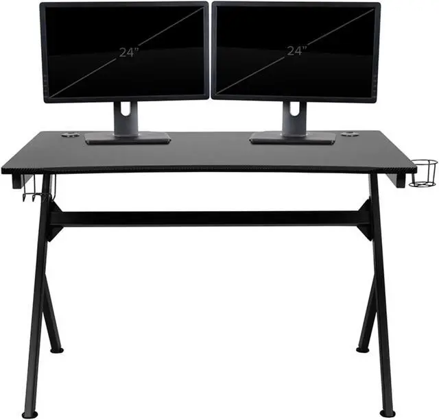 Alt view image 18 of 20 - Flash Furniture Rectangle Gaming Desk and Racing Chair Set with Detachable Cup Holder, Headphone Hook, 2 Wire Management Holes and Built-in Lumbar Support - Gray/Black