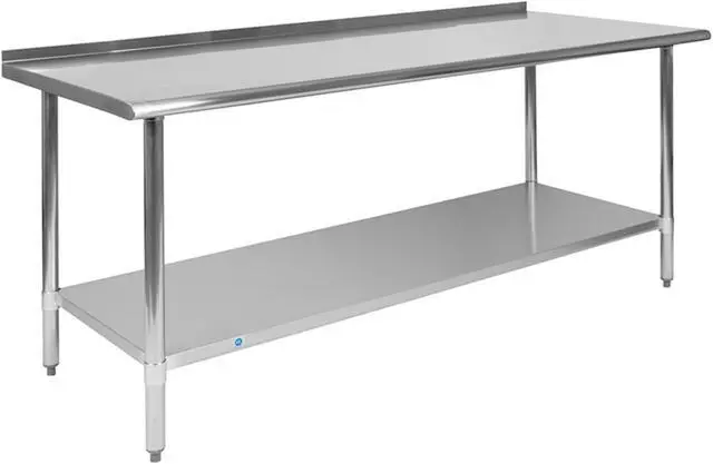Alt view image 8 of 12 - Stainless Steel 18 Gauge Prep and Work Table with 1.5" Backsplash and Undershelf - NSF Certified - 72"W x 30"D x 36"H